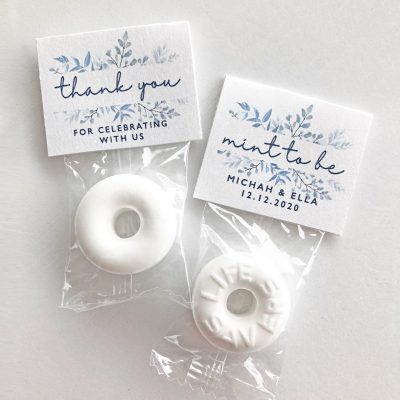 Navy Blue Floral "Mint To Be" Wedding Favors