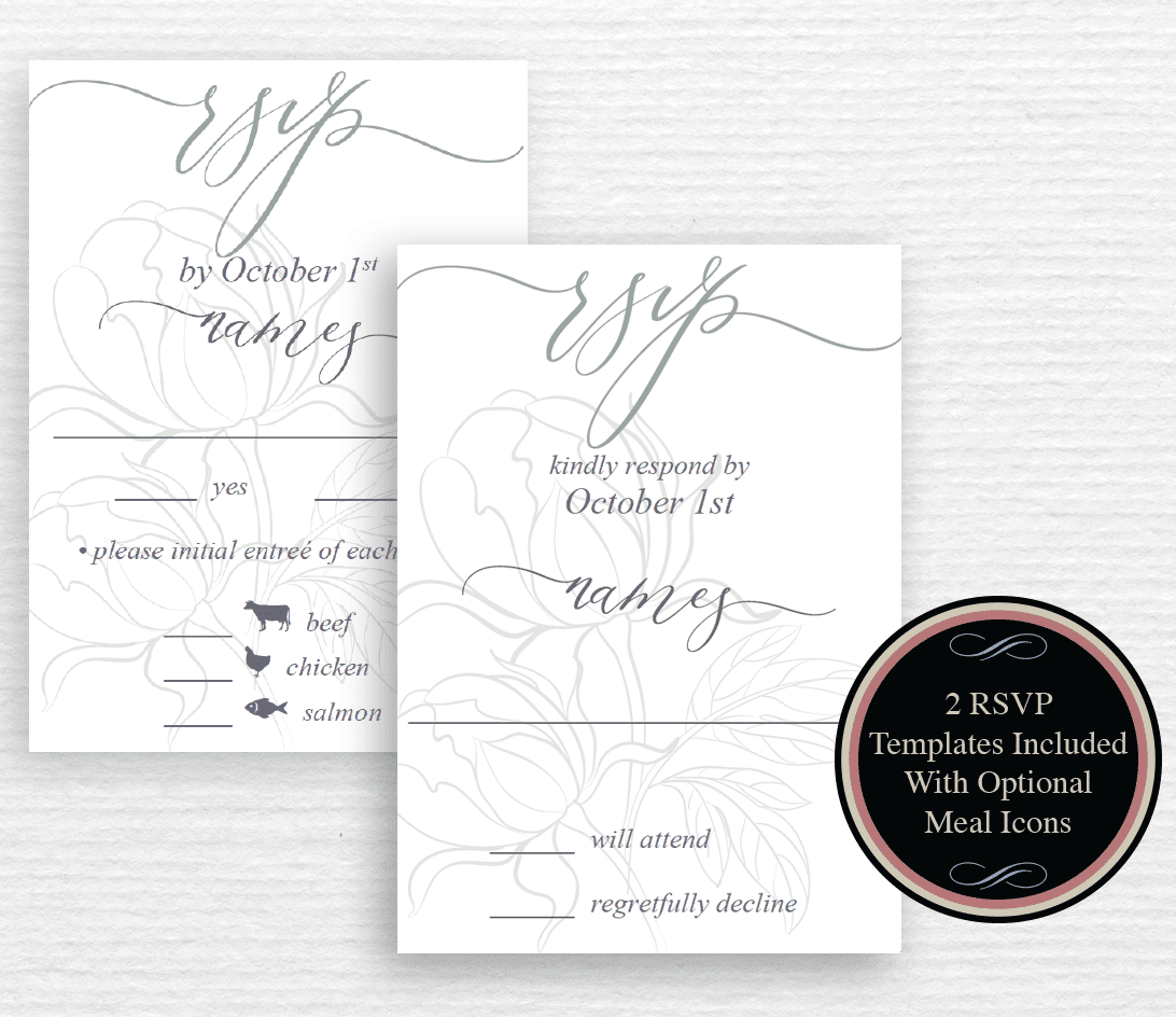 Greenery Rosemary Peonies Floral Wedding Invitation & Ensemble DIY Digital PDF Download - Image 6