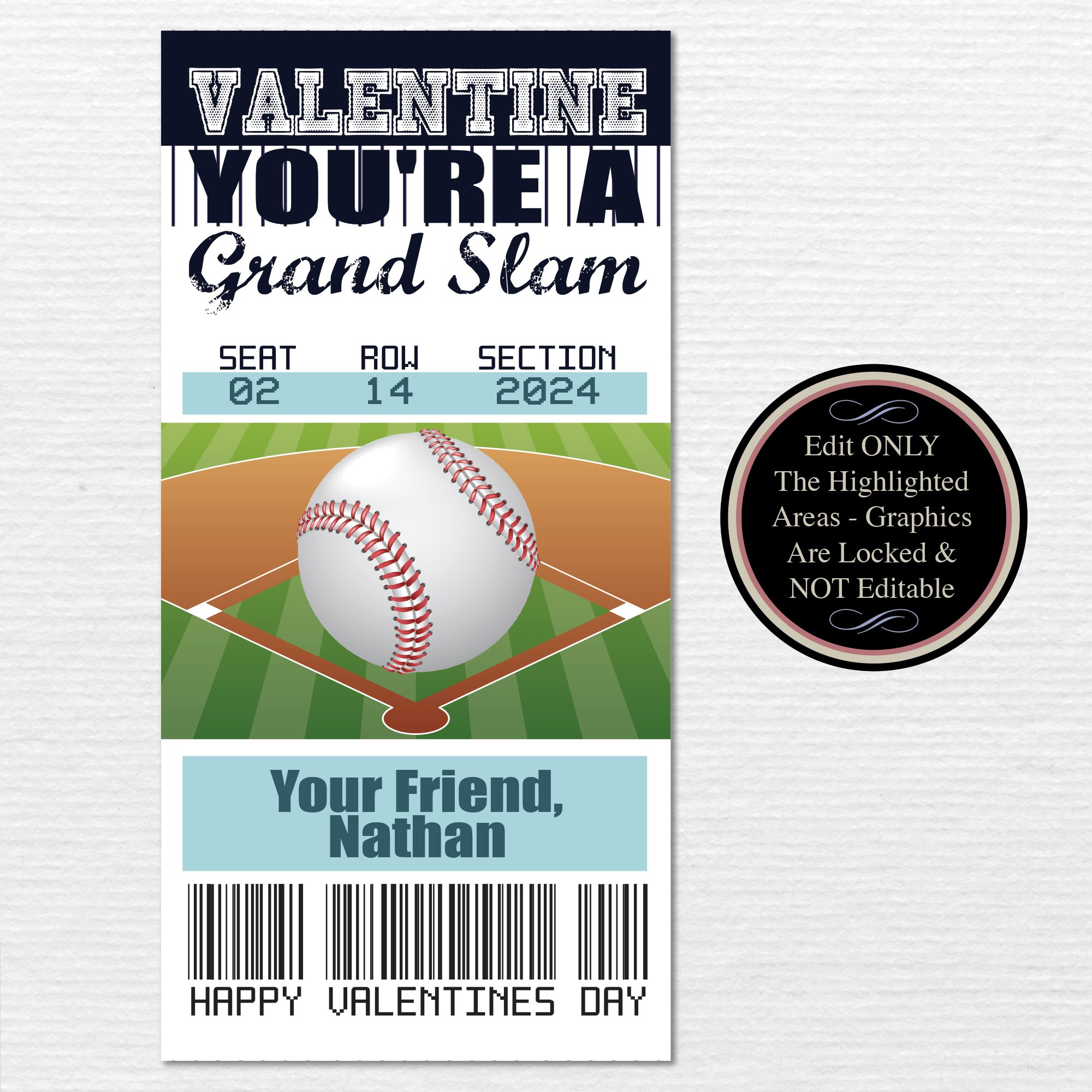 New York Yankees Baseball Ticket Kids Valentine's Day Cards - DIY PDF Instant Download - Image 2