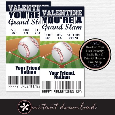 New York Yankees Baseball Ticket Kids Valentine's Day Cards - DIY PDF Instant Download