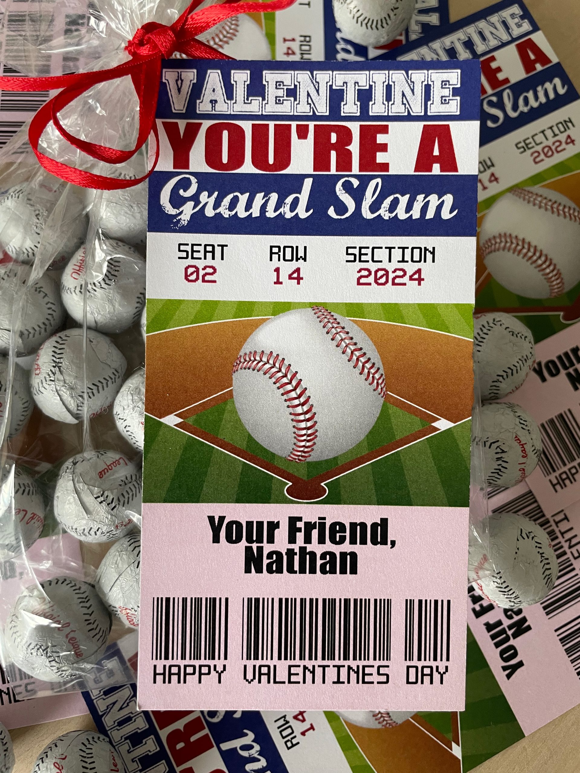 Baseball Ticket Kids Valentine's Day Cards - Printed and Shipped - Image 4