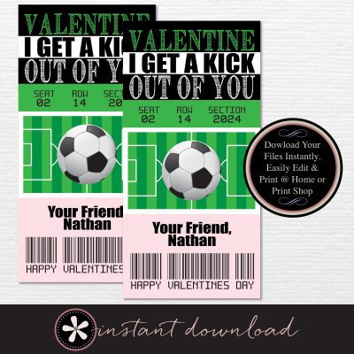 Soccer Ticket Kids Valentine's Day Cards - DIY PDF Instant Download