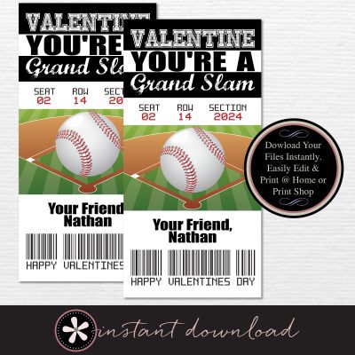 White Sox Baseball Ticket Kids Valentine's Day Cards - DIY PDF Instant Download