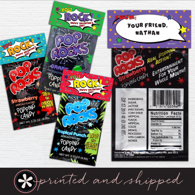 Kids Valentine Cards Pop Rocks Bag Topper