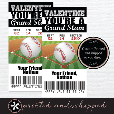 Printed White Sox Baseball Valentines Tickets VAlentine's Day Cards for Kids
